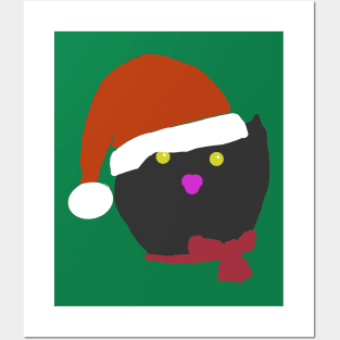 Christmas Santa Hat Cat Face Abstract Posters and Art